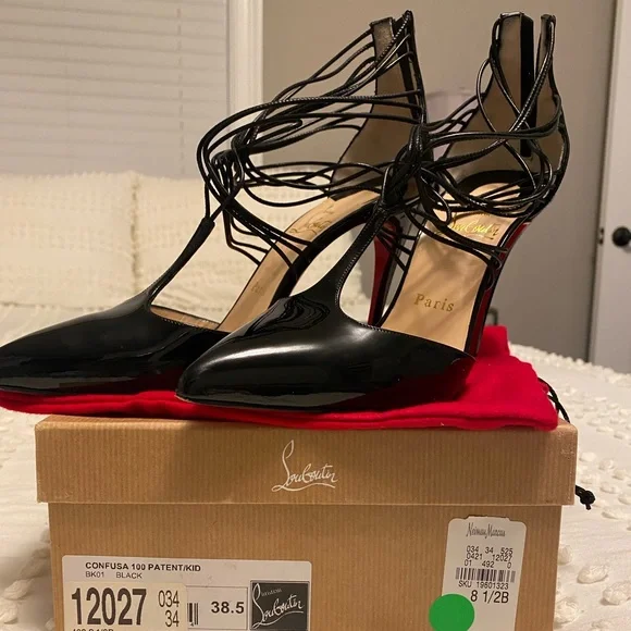 Christian Louboutin Confusa 100 Size 8-8.5 Patent Black Killer Heels - Picture 5 of 12